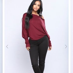 Cute maroon off the shoulder fashion nova sweater